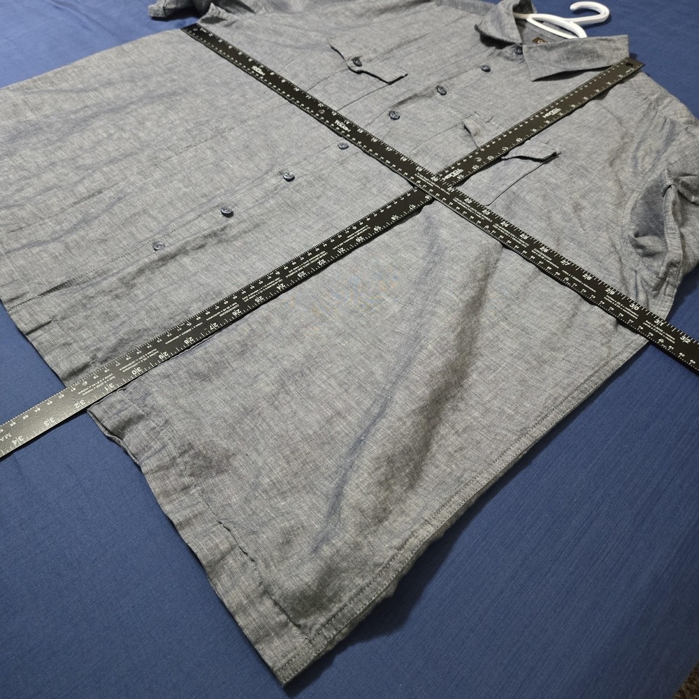 Café Luna Shirt‎ Mens 3XL Gray Linen Cotton Short Sleeve Button Up Casual Summer - Picture 3 of 7